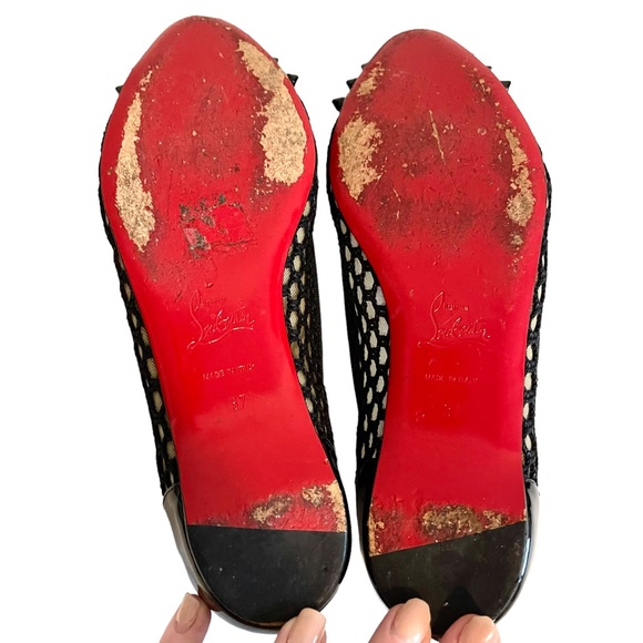 Christian Louboutin Spiked Patent Leather & Mesh Flats - Picture 11 of 11